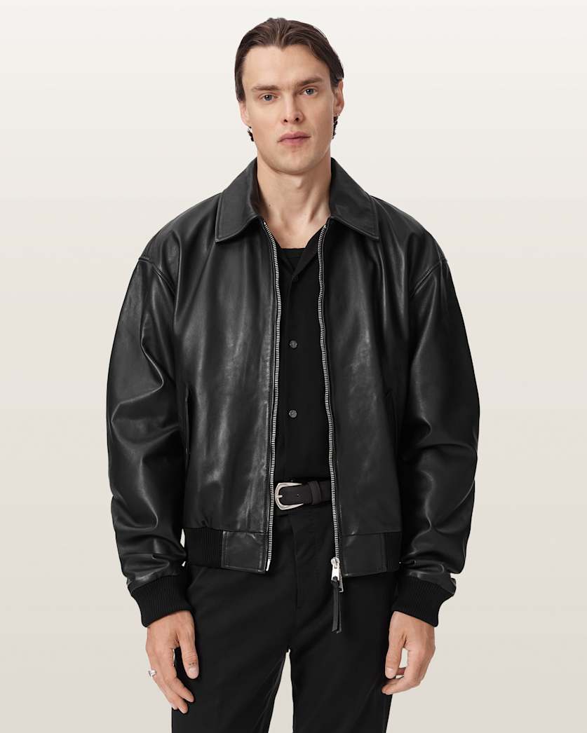 Marco Oversized Leather Bomber Jacket Black | ALLSAINTS US
